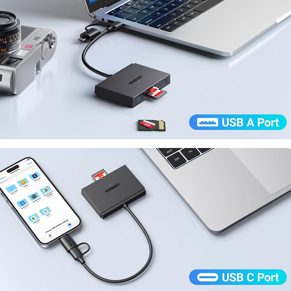Αναγνώστης Καρτών USB / USB-C UGREEN CM812 (45167), SD - microSD - 2 x USB-A, Μαύρο