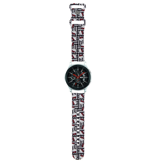 Hello Kitty Silicone Kitty Heads & Stripes Strap for Samsung Galaxy Watch / Huawei Watch Series, Black