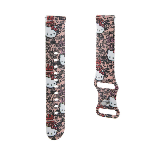 Hello Kitty Silicone Graffiti Tags Strap for Samsung Galaxy Watch / Huawei Watch 46mm / 45mm / 41mm Series, Pink
