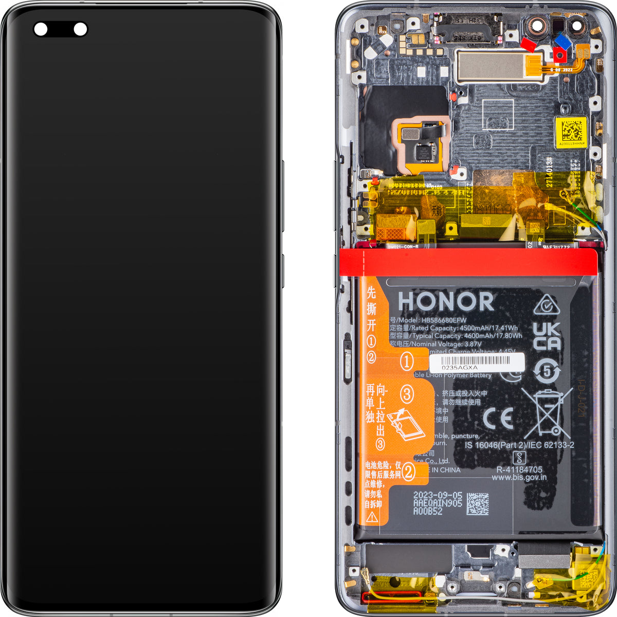 Display with Touchscreen Honor Magic4 Pro, with Frame and Battery, Black, Service Pack 0235AGXA 