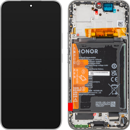 Honor 400 Display with Touchscreen, Frame and Battery, White (Meteor Silver), Service Pack 0235APNN