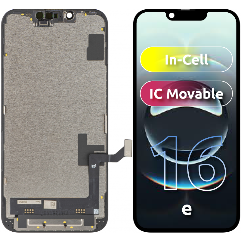 JK Touchscreen Display for Apple iPhone 17e / 16e, with Frame, Movable IC In-Cell LCD Version, Black