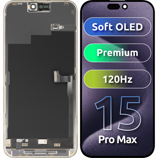 Οθόνη με Touchscreen MP συμβατή με Apple iPhone 15 Pro Max, με Πλαίσιο, Premium Soft OLED FHD 120Hz Έκδοση, Μαύρο