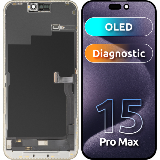 Οθόνη αφής MP συμβατή με Apple iPhone 15 Pro Max, με Πλαίσιο, Έκδοση OLED FHD Diagnostic, Μαύρη