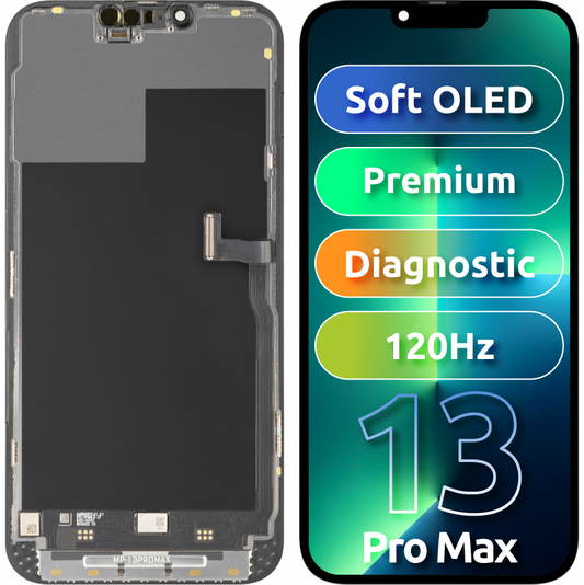Οθόνη με Touchscreen MP συμβατή με Apple iPhone 13 Pro Max, με Πλαίσιο, Premium Έκδοση Soft OLED FHD 120Hz Διαγνωστική, Μαύρο