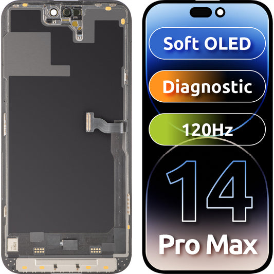 Οθόνη αφής MP συμβατή με Apple iPhone 14 Pro Max, με Πλαίσιο, Έκδοση Soft OLED FHD 120Hz Diagnostic, Μαύρη