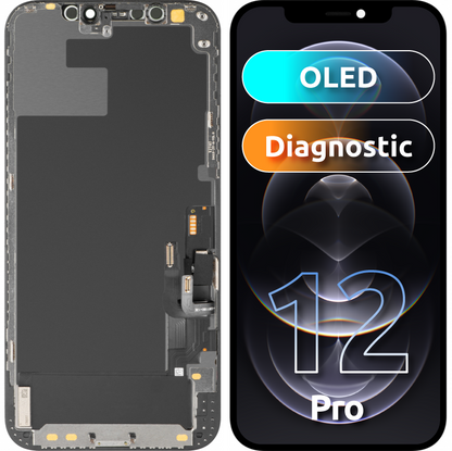 Οθόνη με Αφής MP συμβατή με Apple iPhone 12 / 12 Pro, με Πλαίσιο, Έκδοση OLED Διαγνωστική, Μαύρη