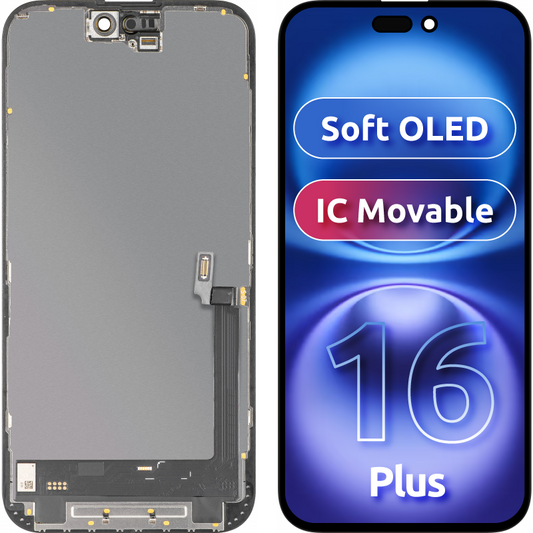 Οθόνη αφής MP συμβατή με Apple iPhone 16 Plus, με Πλαίσιο, Έκδοση Soft OLED IC Movable FHD, Μαύρη