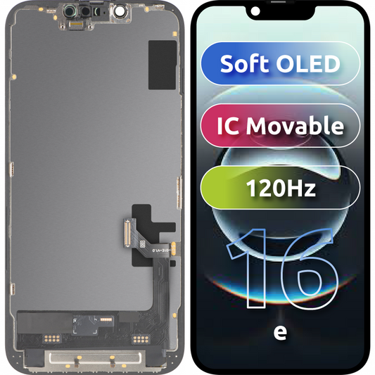 MP Touchscreen Display compatible with Apple iPhone 17e / 16e, with Frame, Soft OLED FHD IC Movable Version, Black