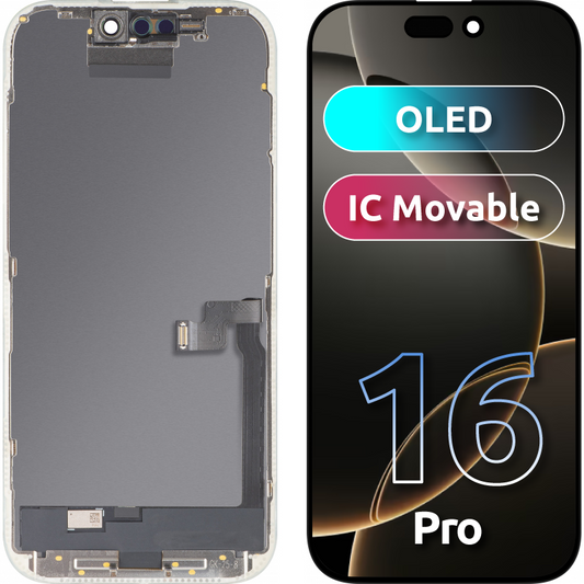 Οθόνη αφής MP συμβατή με Apple iPhone 16 Pro, με Πλαίσιο, Έκδοση OLED FHD IC Movable, Μαύρη