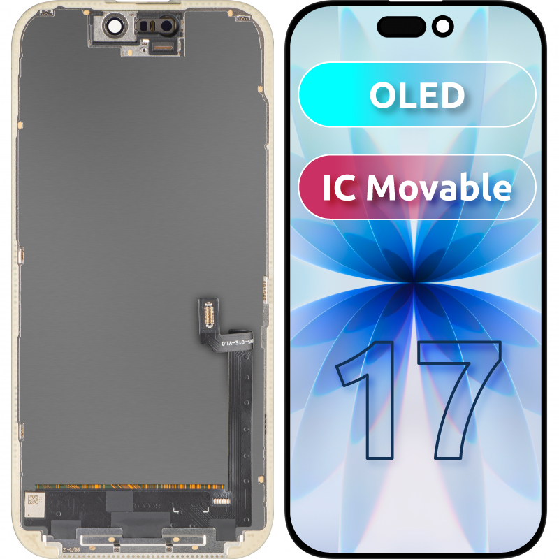 MP Touchscreen Display compatible with Apple iPhone 17, with Frame, OLED FHD IC Movable Version, Black