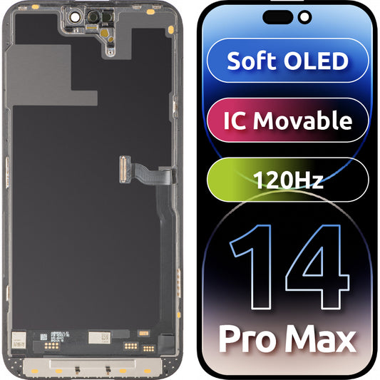 Οθόνη αφής MP συμβατή με Apple iPhone 14 Pro Max, με Πλαίσιο, Έκδοση Soft OLED FHD 120Hz IC Movable, Μαύρη