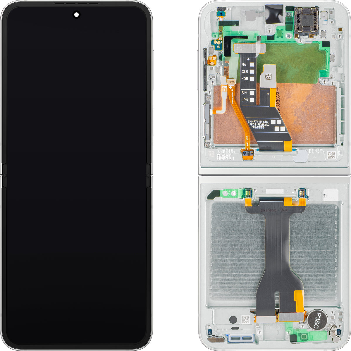 Samsung Galaxy Z Flip7 FE F761 Display with Touchscreen, Frame, Under Inner, White, Service Pack GH82-37734B