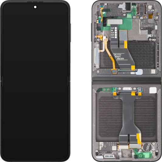 Οθόνη με Αφή Samsung Galaxy Z Flip5 F731, με Πλαίσιο, Εσωτερικό Υποστήριξη, Γκρι, Πακέτο Σέρβις GH82-31827E