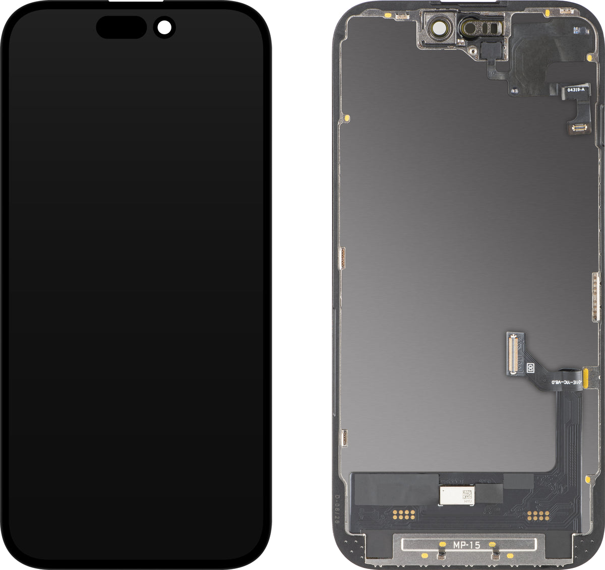 Touchscreen Display with Light Proximity Sensor MP compatible with Apple iPhone 15, with Frame, OLED FHD Diagnostic Software Version, Black
