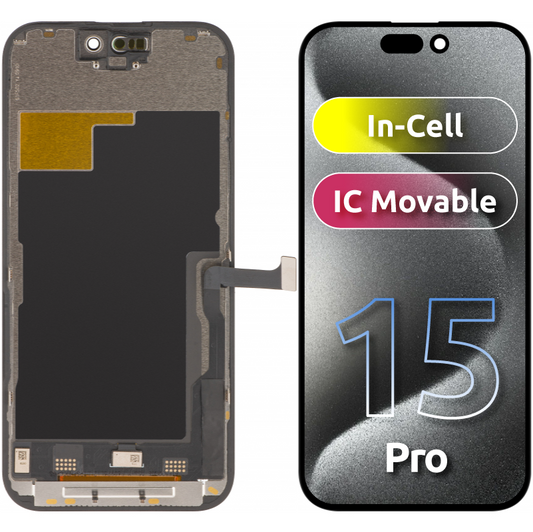 ZY Touchscreen Display for Apple iPhone 15 Pro, with Frame, LCD In-Cell IC Movable Version, Black