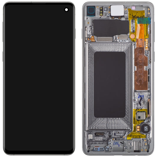Οθόνη με οθόνη αφής Samsung Galaxy S10 G973, με πλαίσιο, ασημί (Prism White), Service Pack GH82-18850B