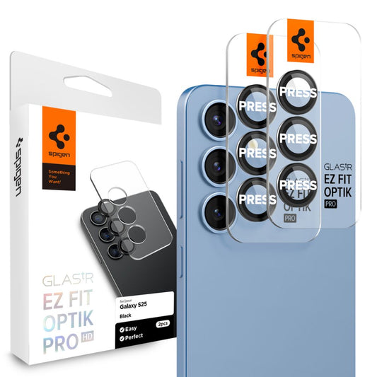 Προστατευτική Μεμβράνη Κάμερας Πίσω Spigen GlastR EZ FIT Optik Pro HD για Samsung Galaxy S25 S931, Ενισχυμένο Γυαλί, Σετ 2 τεμαχίων, Μαύρη AGL09092