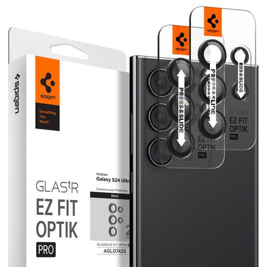 Spigen GlastR EZ FIT Optik Pro Rear Camera Protective Film for Samsung Galaxy S24 Ultra S928, Tempered Glass, Set of 2 pieces, Black AGL07425