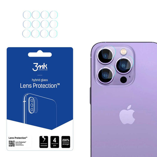 Προστατευτική μεμβράνη πίσω κάμερας 3MK Protection για Apple iPhone 14 Pro Max / 14 Pro, Ευέλικτο γυαλί, Σετ 4 τεμαχίων, Διαφανές