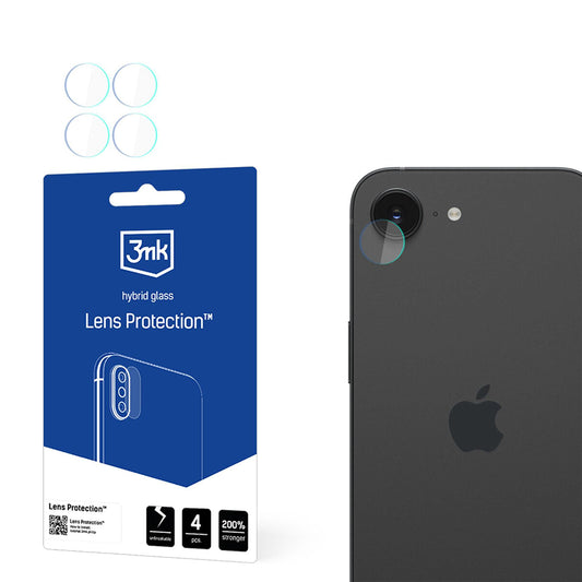Προστατευτική μεμβράνη πίσω κάμερας 3MK Protection για Apple iPhone 17e / 16e, ευέλικτο γυαλί, σετ 4 τεμαχίων, διαφανές