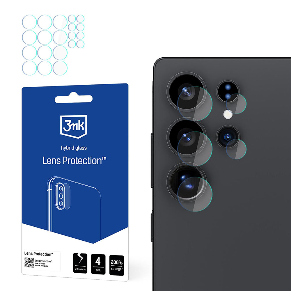 3MK Protection Rear Camera Protective Film for Samsung Galaxy S25 Ultra S938, Flexible Glass, Set of 4 Pieces, Transparent