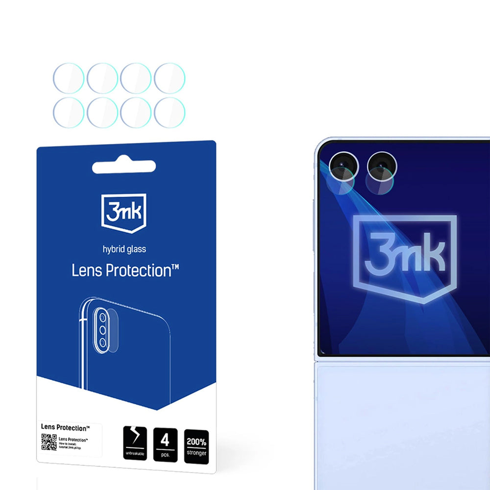 3MK Protection Rear Camera Protective Film for Samsung Galaxy Z Flip7 F766, Flexible Glass, Set of 4 Pieces, Transparent
