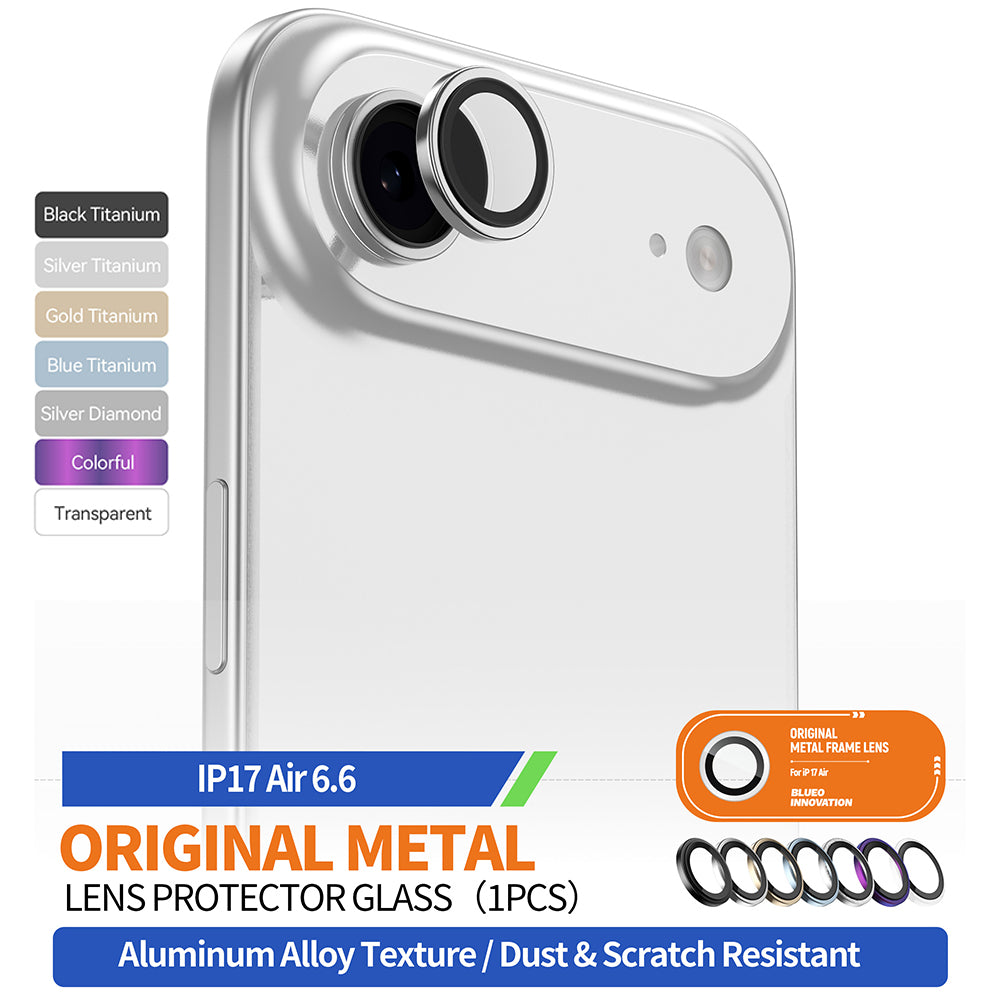 Blueo Metal Frame Rear Camera Protection Film for Apple iPhone 17 Air, Tempered Glass, Black