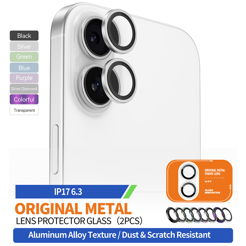 Blueo Metal Frame Rear Camera Protection Film for Apple iPhone 17, Tempered Glass, Transparent