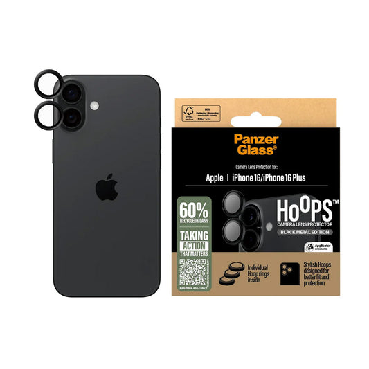 Προστατευτική Μεμβράνη Κάμερας Πίσω PanzerGlass Hoops για Apple iPhone 16 Plus / 16, Ενισχυμένο Γυαλί, Μαύρη