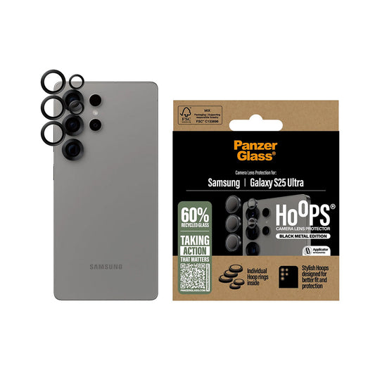 Προστατευτική Μεμβράνη Κάμερας Πίσω PanzerGlass Hoops για Samsung Galaxy S25 Ultra S938, Ενισχυμένο Γυαλί, Μαύρη