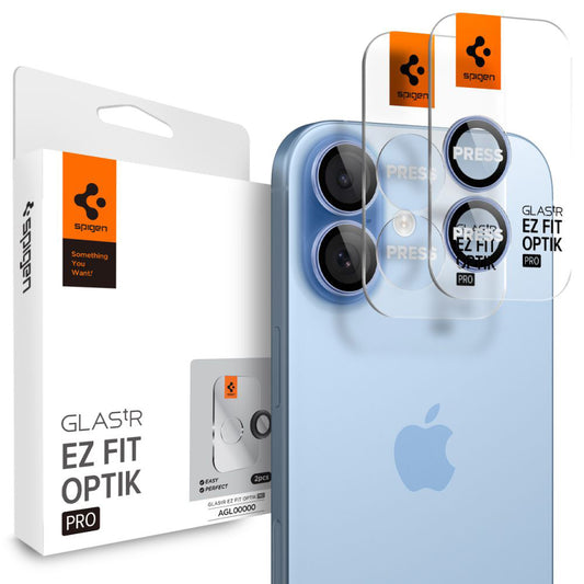 Προστατευτική μεμβράνη πίσω κάμερας Spigen GlastR EZ FIT Optik Pro για Apple iPhone 17 / 16 Plus / 16, Ασφαλισμένο γυαλί, Σετ 2 τεμαχίων, Μπλε