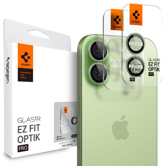 Spigen GlastR EZ FIT Optik Pro Rear Camera Protector for Apple iPhone 17 / 16 Plus / 16, Tempered Glass, Set of 2 Pieces, Green AGL10128