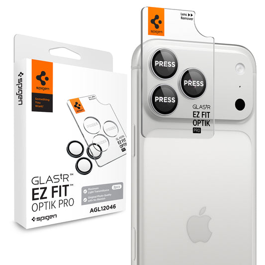 Προστατευτική μεμβράνη πίσω κάμερας Spigen GlastR EZ FIT Optik Pro για Apple iPhone 18 Pro / 18 Pro Max, Ασφαλισμένο γυαλί, Σετ 2 τεμαχίων, Ασημί