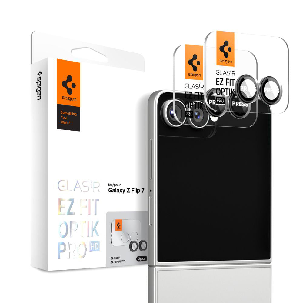 Spigen GlastR EZ FIT Optik Pro HD Rear Camera Protective Film for Samsung Galaxy Z Flip8 F776, Tempered Glass, Set of 2 pieces, Black