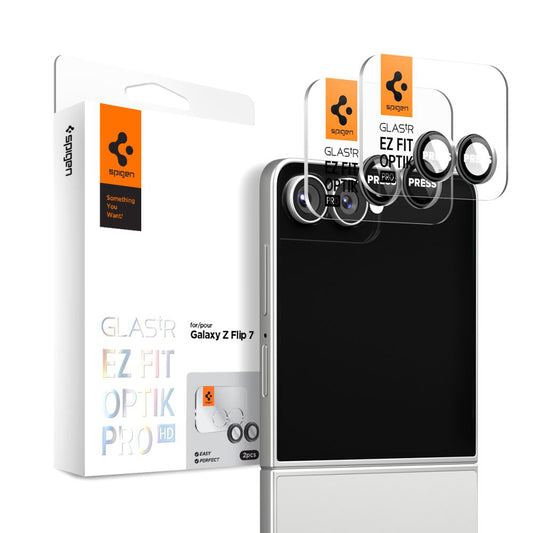 Spigen GlastR EZ FIT Optik Pro HD Rear Camera Protective Film for Samsung Galaxy Z Flip8 F776, Tempered Glass, Set of 2 pieces, Black