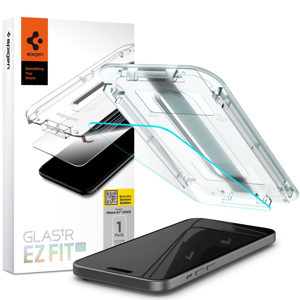 Spigen GlastR EZ FIT HD Screen Protector for Apple iPhone 15, Tempered Glass, Full Glue, 2.5D AGL06907