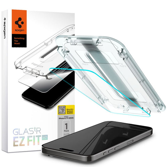Spigen GlastR EZ FIT HD Screen Protector for Apple iPhone 15 Pro, Tempered Glass, Full Glue, 2.5D AGL06898
