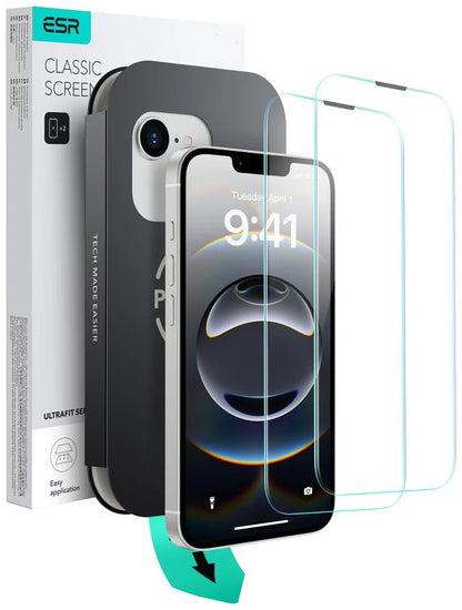 ESR Ultrafit Screen Protector for Apple iPhone 17e / 16e / 14 / 13 Pro, Tempered Glass, Full Glue, Set of 2 Pieces
