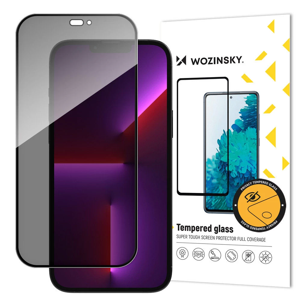 Προστατευτική μεμβράνη οθόνης Privacy WZK AntiSpy για Apple iPhone 15 Pro, Ασφαλισμένο γυαλί, Πλήρης κόλλα