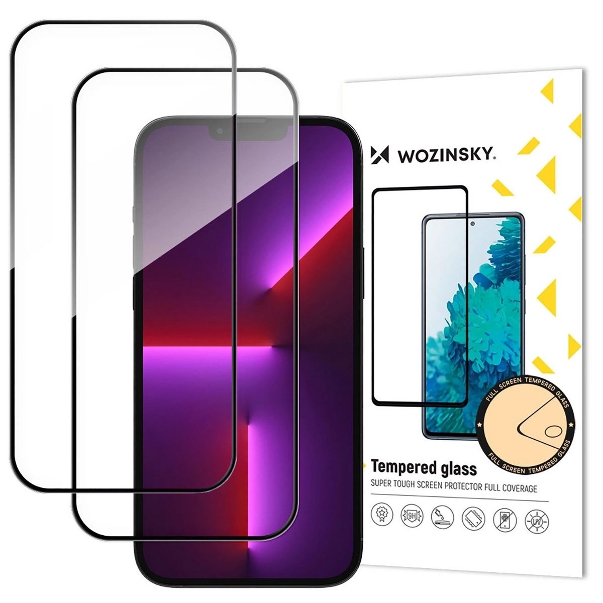 Προστατευτική μεμβράνη οθόνης WZK για Apple iPhone 18 Pro / 17 Pro, Ασφαλισμένο γυαλί, Πλήρης κόλλα, Σετ 2 τεμαχίων, Μαύρο