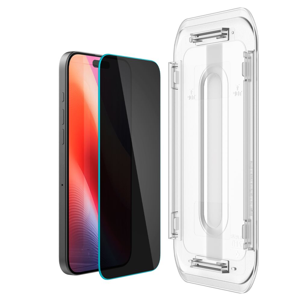 Προστατευτική Μεμβράνη Οθόνης Privacy Spigen GlastR EZ FIT για Apple iPhone 17 Pro / 17 / 16 Pro, Ενισχυμένο Γυαλί, Πλήρης Κόλληση, Σετ 2 τεμαχίων AGL07929