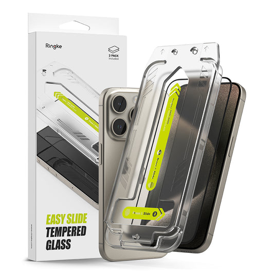 Προστατευτική Μεμβράνη Οθόνης Ringke Easy Slide για Apple iPhone 15 Pro Max, Ενισχυμένο Γυαλί, Πλήρης Κόλληση, Σετ 2 τεμαχίων, Μαύρη