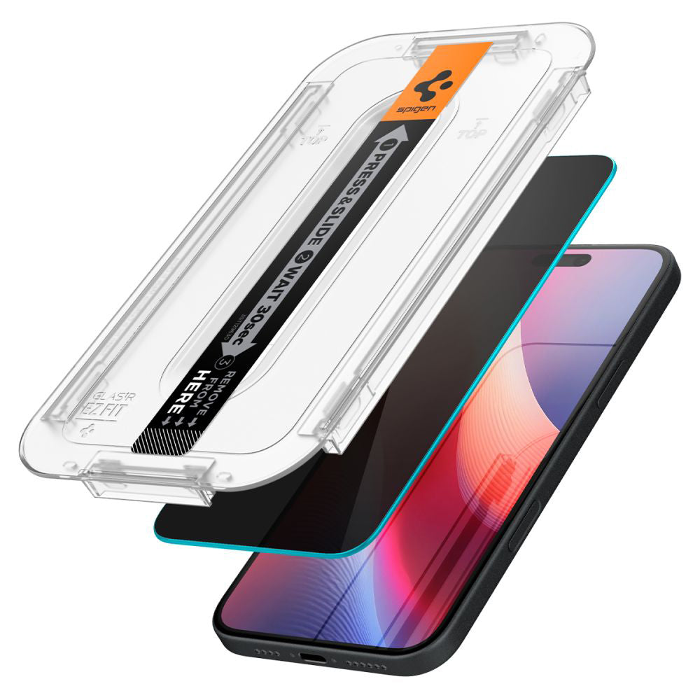 Spigen GlastR EZ FIT Privacy Screen Protector for Apple iPhone 16 / 15, Tempered Glass, Full Glue, Set of 2 pieces AGL06905