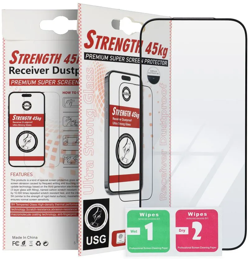 OEM Ultra Strong 45KG Screen Protector for Apple iPhone 14 Pro Max, Tempered Glass, Full Glue, 2.5D, Black
