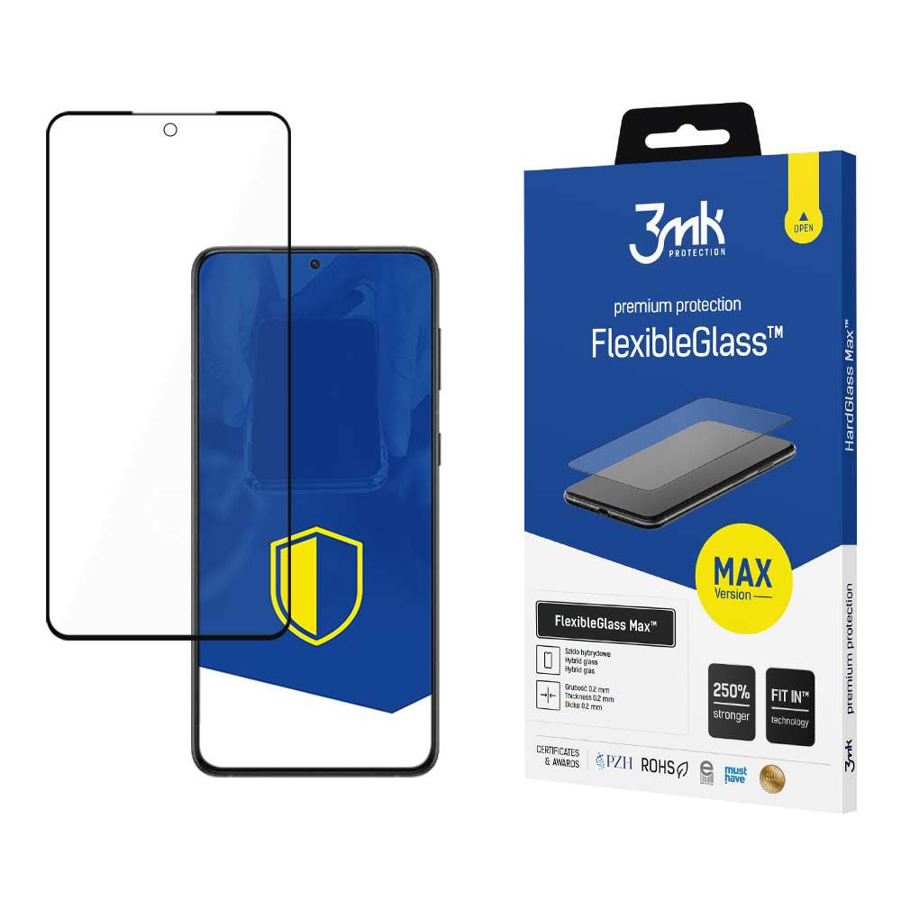 3MK FlexibleGlass Max Screen Protector for Samsung Galaxy S24 S921, Flexible Glass, Full Glue, Black