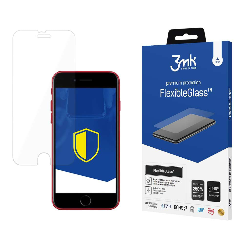 3MK FlexibleGlass Screen Protector for Apple iPhone SE (2022) / SE (2020) / 8 / 7, Flexible Glass, Full Glue