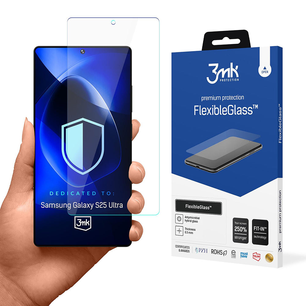 Προστατευτική μεμβράνη οθόνης 3MK FlexibleGlass για Samsung Galaxy S25 Ultra S938, Ευέλικτο Γυαλί, Πλήρης Κόλλα