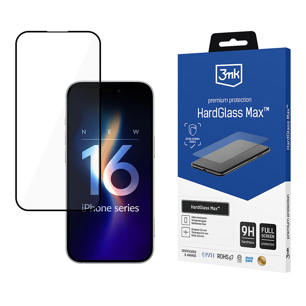 Προστατευτική μεμβράνη οθόνης 3MK HardGlass Max για Apple iPhone 16 Pro, Ασφαλισμένο γυαλί, Πλήρης κόλλα, Μαύρο