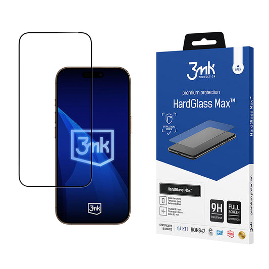 Προστατευτική μεμβράνη οθόνης 3MK HardGlass Max για Apple 17 Pro Max, Ασφαλισμένο γυαλί, Πλήρης κόλλα, Μαύρο